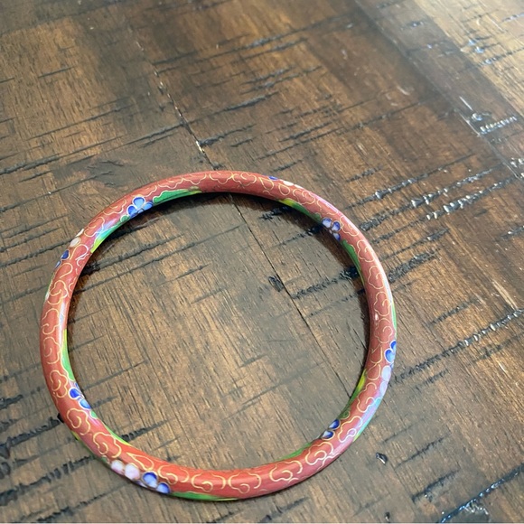 Vintage Cloisonné Enamel Hand Painted Small Bangle Bracelet Red/Flowers - Picture 6 of 6